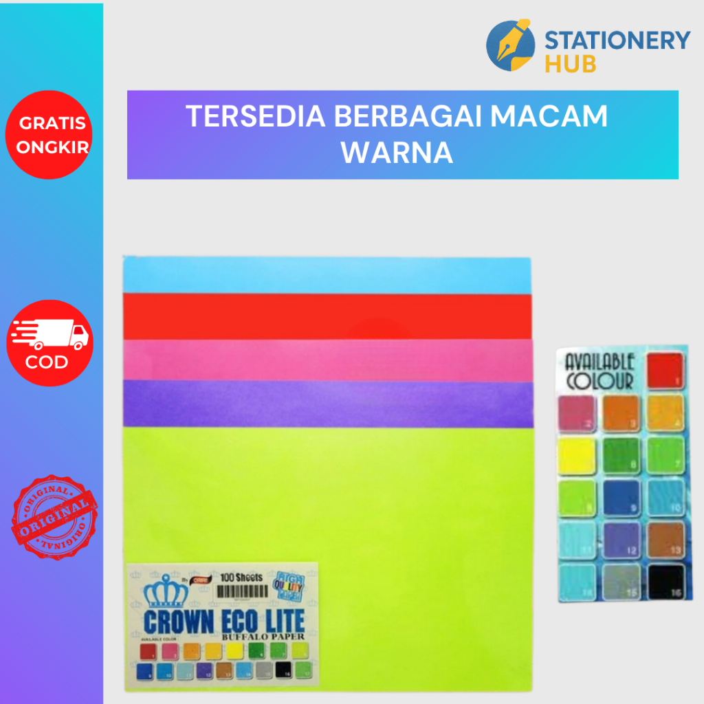 Kertas Buffalo CROWN F4/Folio Isi 100 Lembar Warna Lengkap - Kertas Cover Jilid Dokumen / Bahan Craf