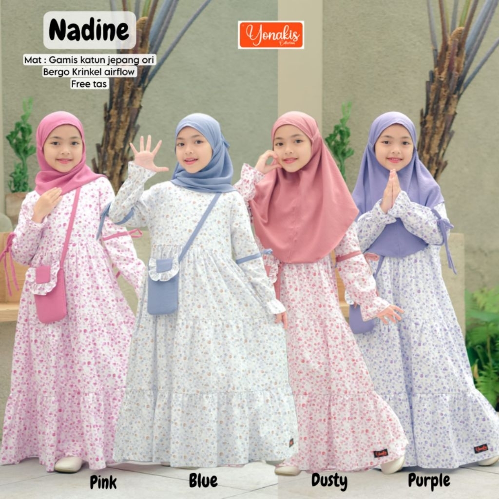 Sisol - NADINE SET MAXY DRESS KIDS SYARI (Free Tas) - Baju Gamis Anak Katun Jepang Ori Premium + Jil
