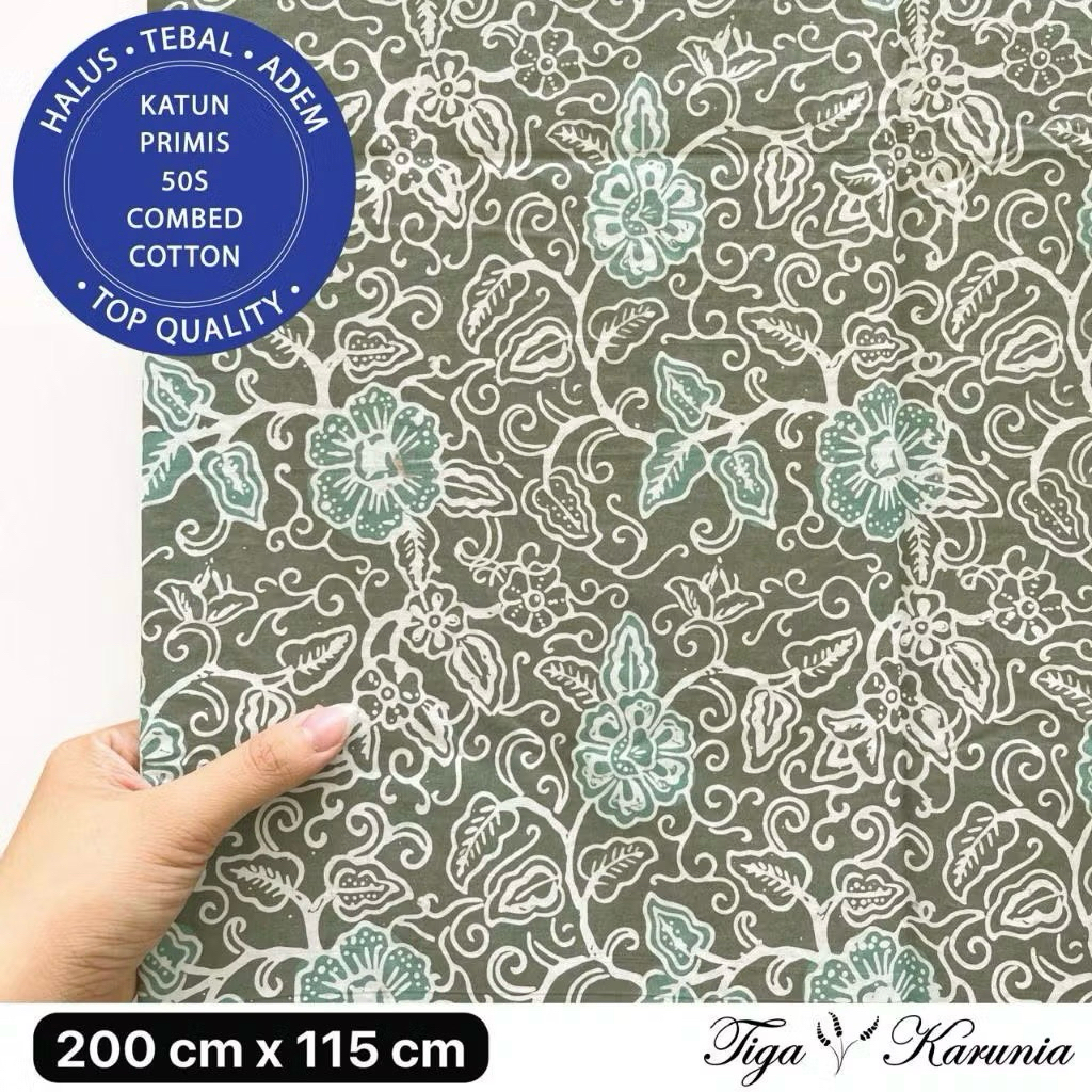 Kain Batik Cap Premium Solo Bunga Hijau Sage & Mint Green KATUN PRIMIS