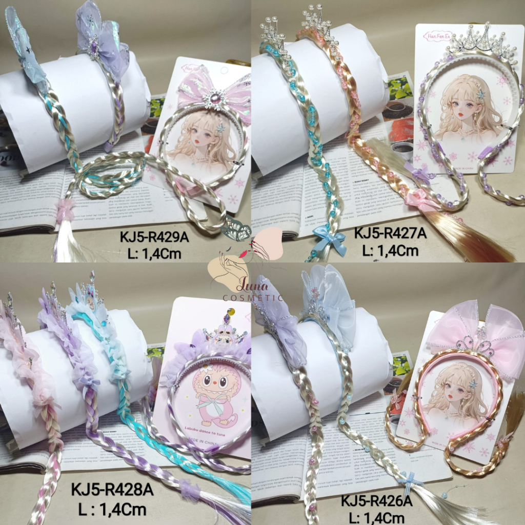 LUNA-SJ-Bando Rambut Anak Frozen Princess Rambut Palsu Kepang Panjang Karakter Lucu