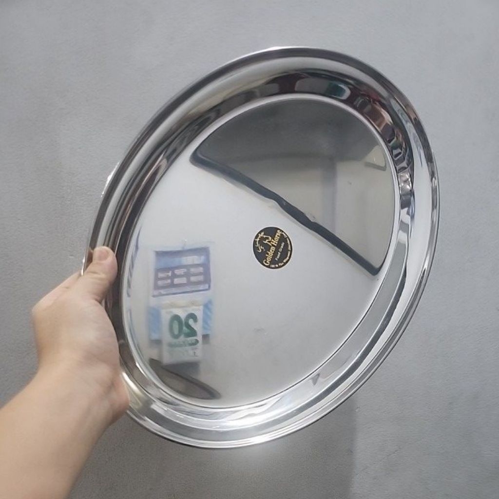 piring oval stainless 36cm golden horse piring saji oval wadah saji oval plate