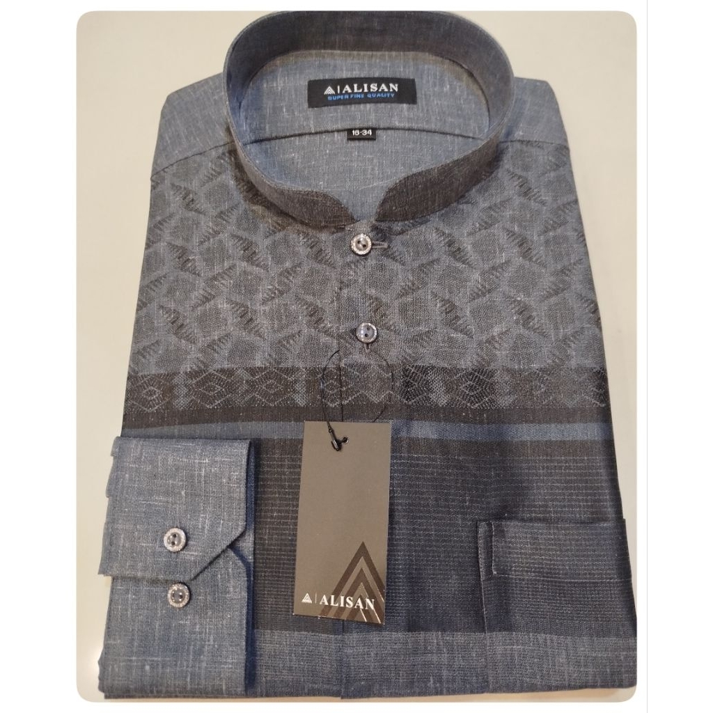 Kemeja Alisan Koko Fashion motif kotak Lengan Panjang Reguler