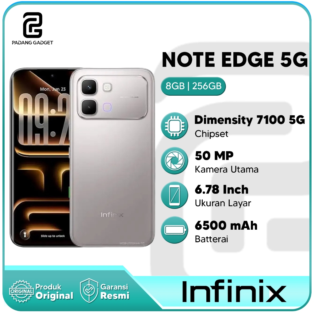Infinix Note Edge 5G+ 8+8/256GB 3D Curved Amoled Hp Smartphone Baru Garansi Resmi