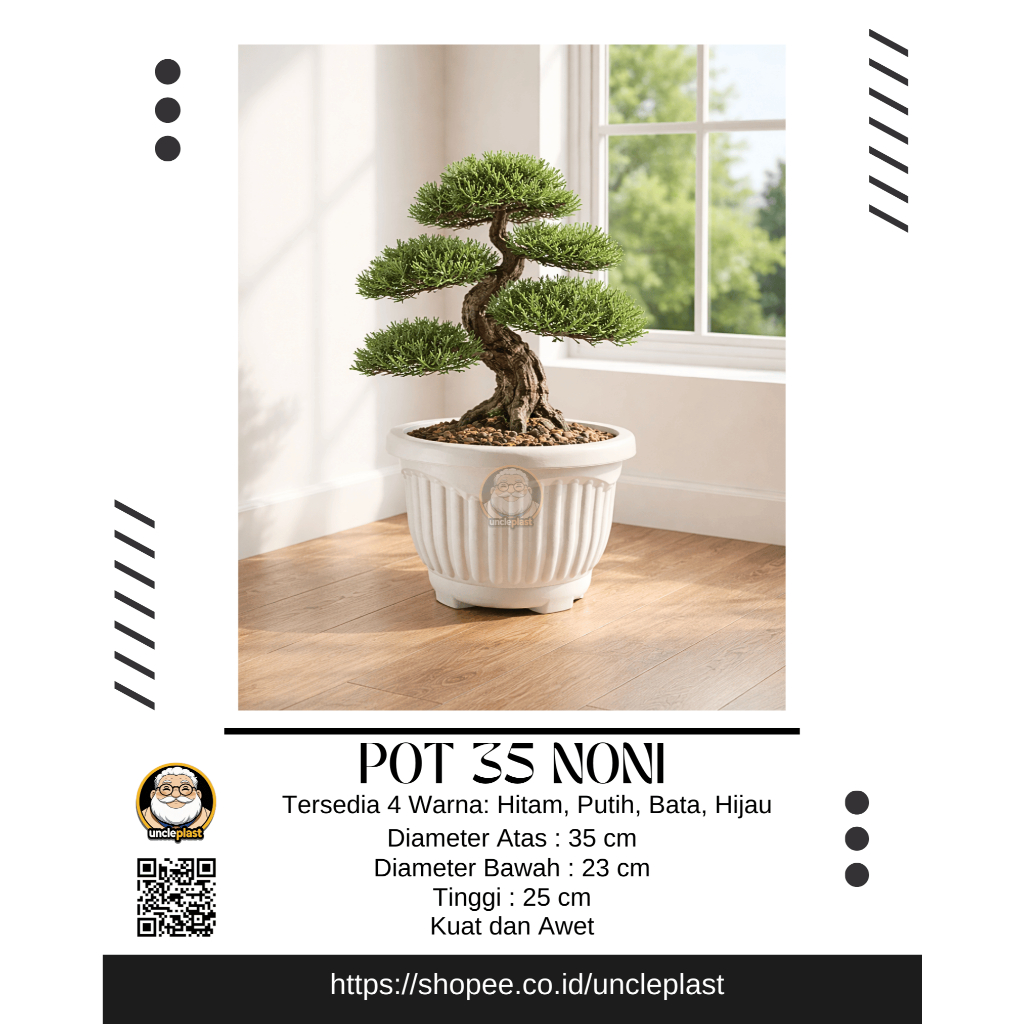 Pot Bunga 35 Noni Pot Bunga Tanaman Plastik Besar Aethetic Kuat Awet Ukuran 35 Min. 5 pcs - Putih