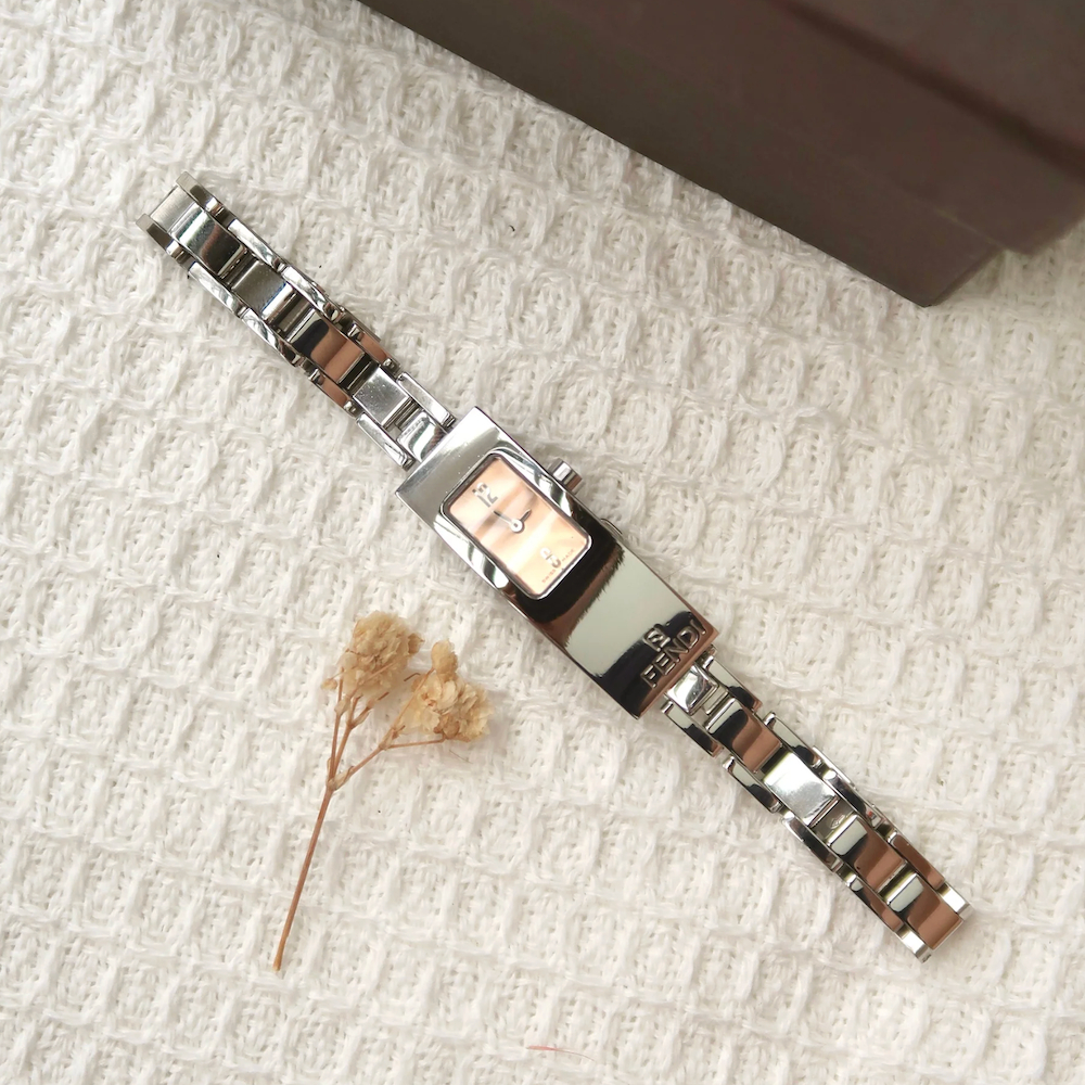 Jam Tangan Wanita Vintage Watch Fendi 3300L Rose Gold Dial Silver Chain w/ Box Original Autentik Pre