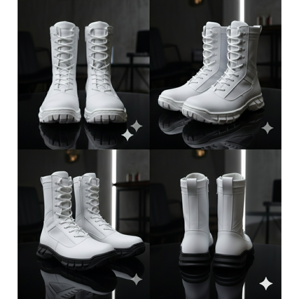 DISKON SEPATU BOOT PRIA PDL WEBA PASKIBRA HITAM PUTIH BOOTS SAFETY TNI POLRI SATPAM SECCURITY MURAH