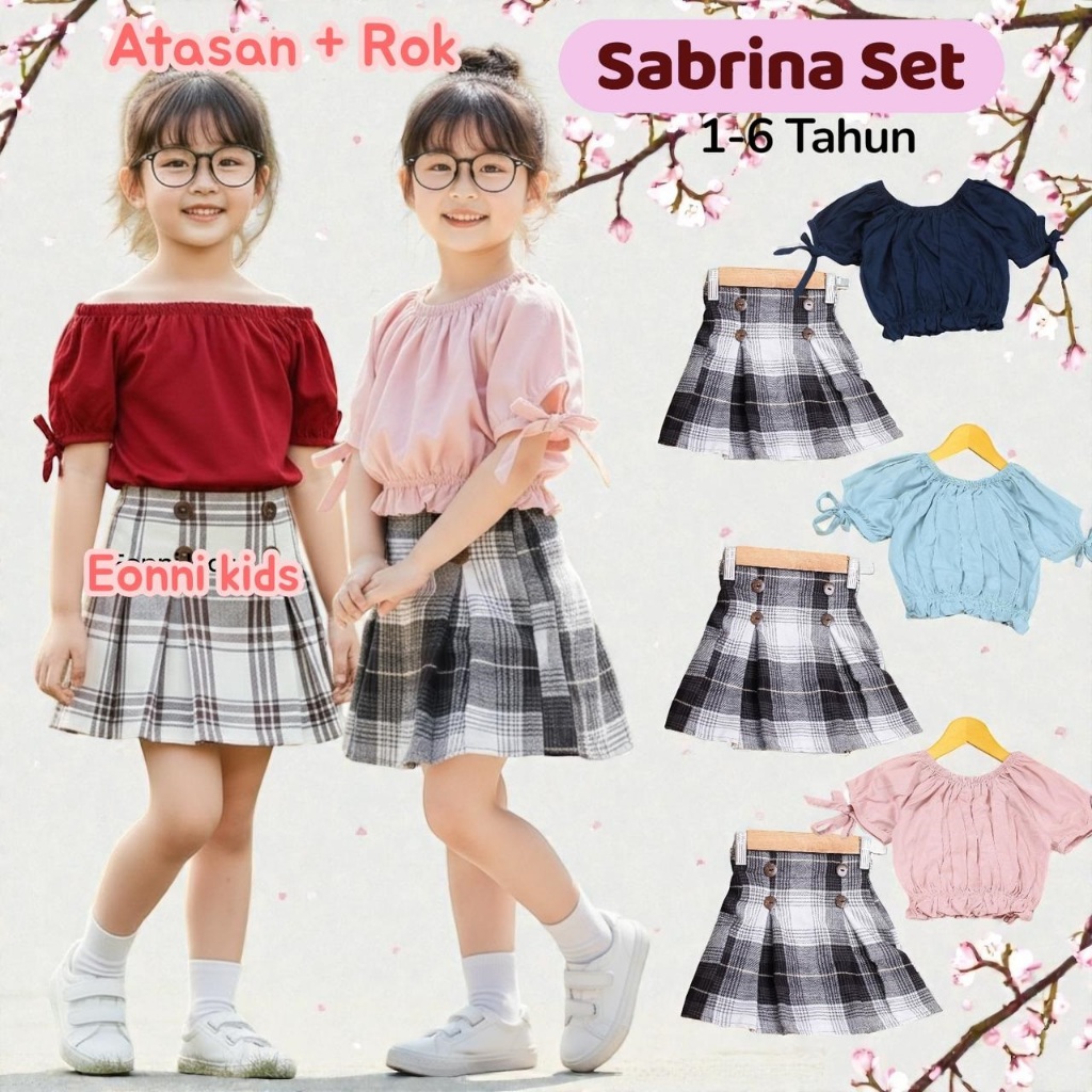 EONNI -Sabrina Set | Setalan Rok dan Blouse  Anak Usia 1-6 tatun | blouse sabrina Lucu |One Set anak