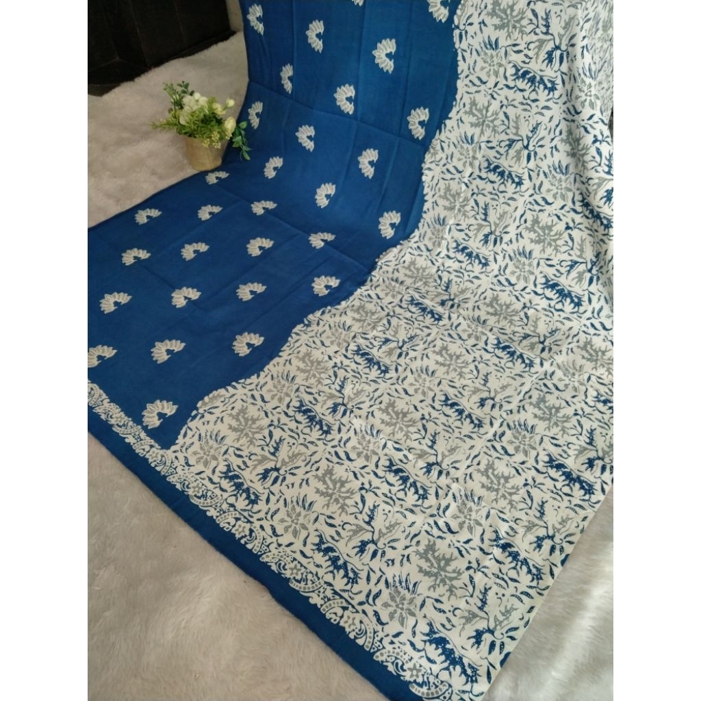 Kain batik cap 2dimensi warna denim abu
