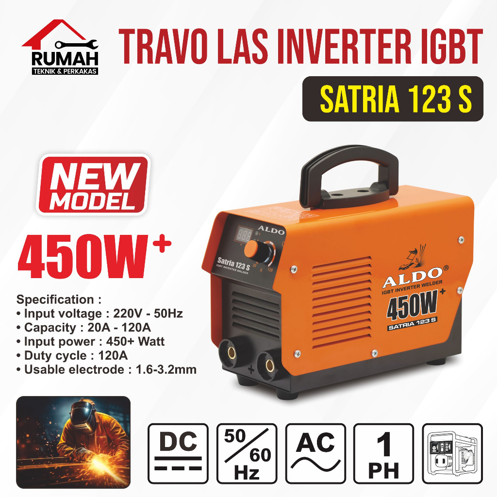 TRAVO LAS INVERTER IGBT SATRIA 123-S ALDO / Mesin Las Listrik Inverter IGBT 450 Watt / Welding Machi