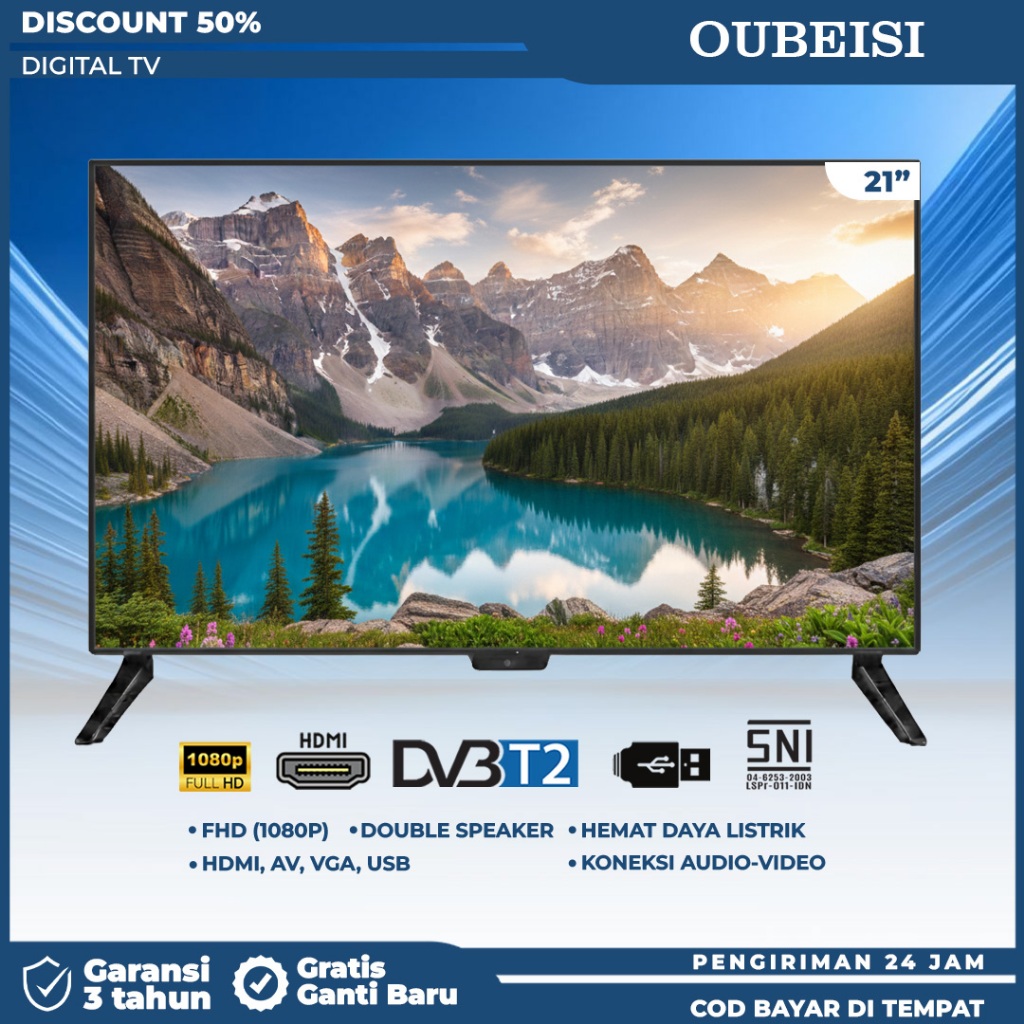 OUBEISI TV Digital TV 21/22/24/25 Inch TV LED FHD DVB T2