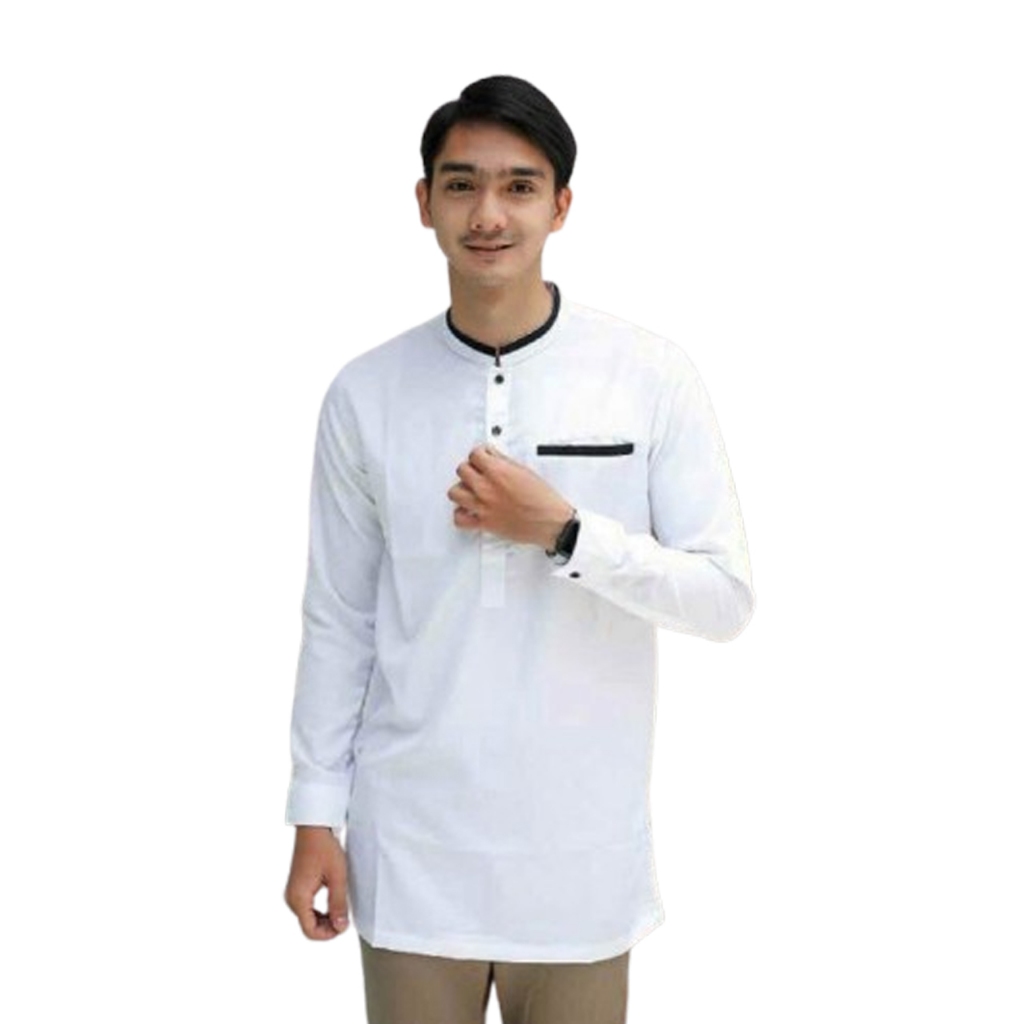 Points Denim - Baju Koko Pria Lengan Panjang Premium - Baju Koko Basic Polos