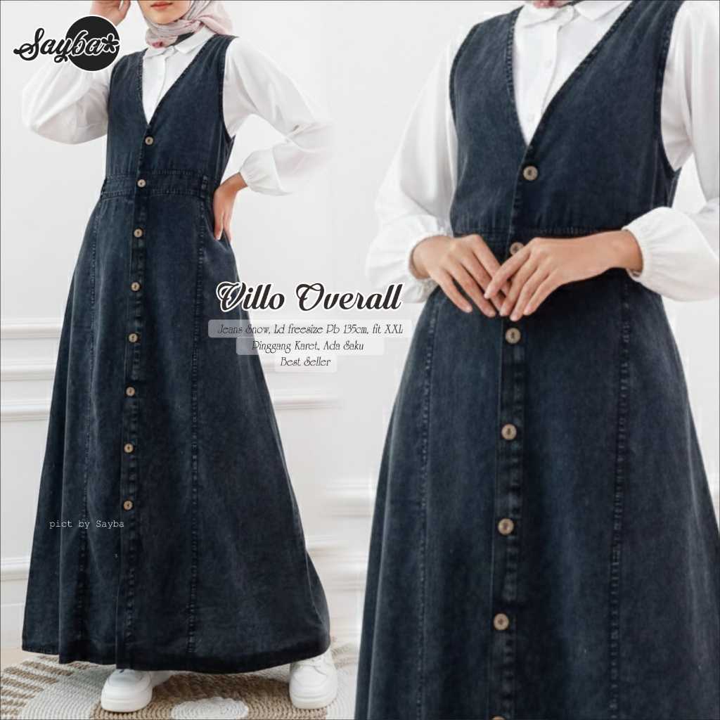 Villo Overall Dress Original Sayba Gamis Jeans Snow Wanita Dewasa Tanpa Lengan Style Korea Vintage J