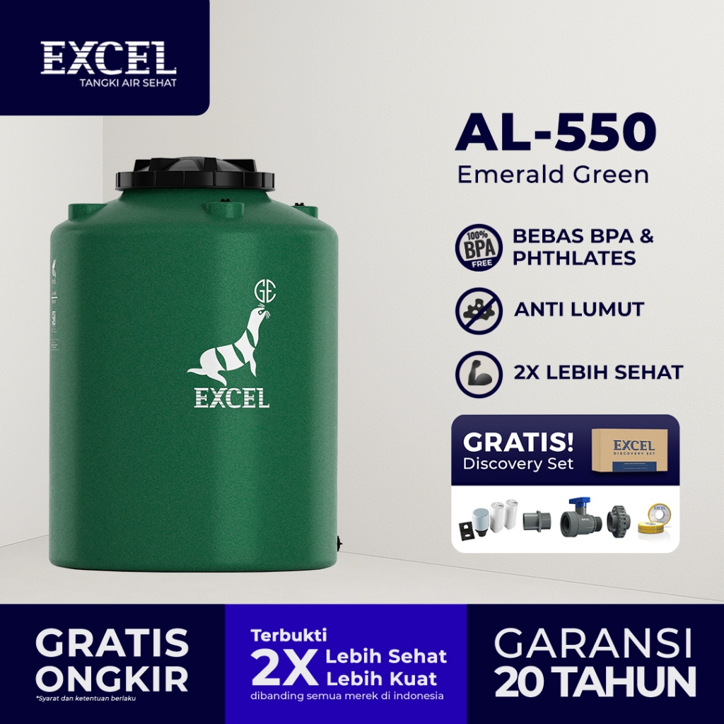 Tangki/ Tandon/ Toren air EXCEL - Roto AL-550 Emerald Green Grahaexcel. Anti lumut, lebih sehat. Tan