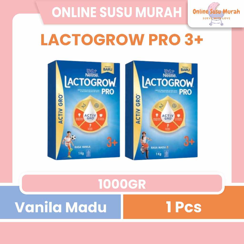 LACTOGROW PRO 3+ VANILA MADU 1000GR TAHAP 3 SUSU PERTUMBUHAN LACTOGRO LACTO GRO GROW 1000 GR SSKD