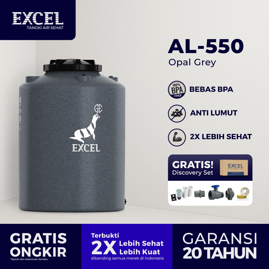 Tangki/ Tandon/ Toren air EXCEL - Roto AL-550 Opal Grey Grahaexcel. Anti lumut, lebih sehat. Tandon 