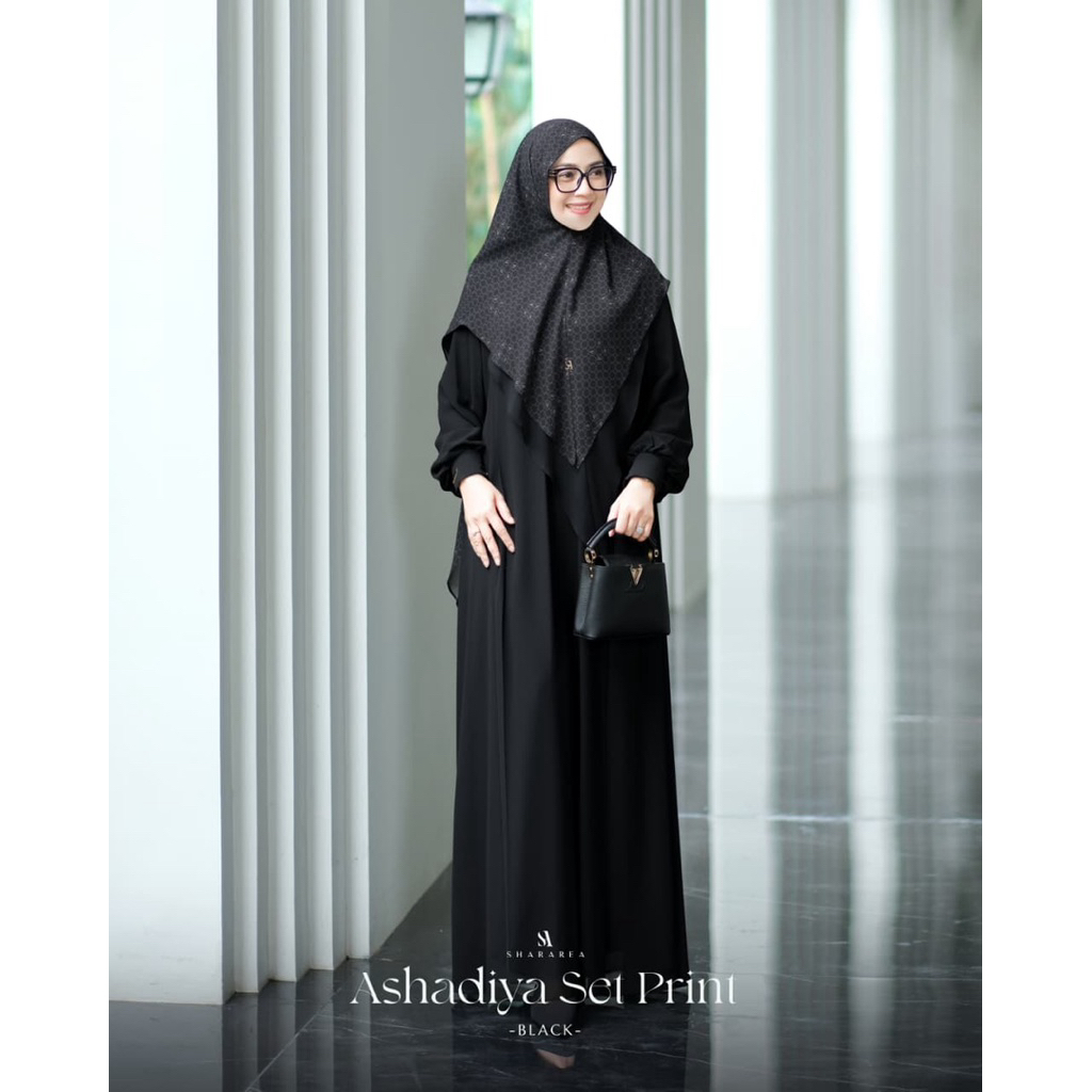 Ashadiya Set Print by Shararea | Setelan Gamis Khimar Syari Kondangan Lebaran Umroh