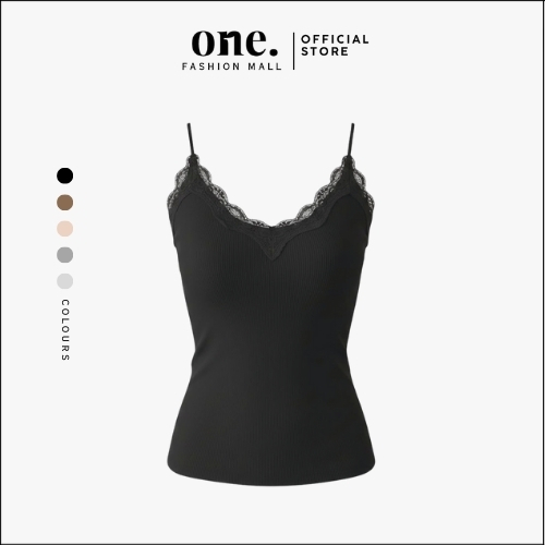 ONEFASHIONMALL BR228 Tanktop Bra With Cup Panjang Premium Singlet Atasan Wanita Renda Tali Spaghetti