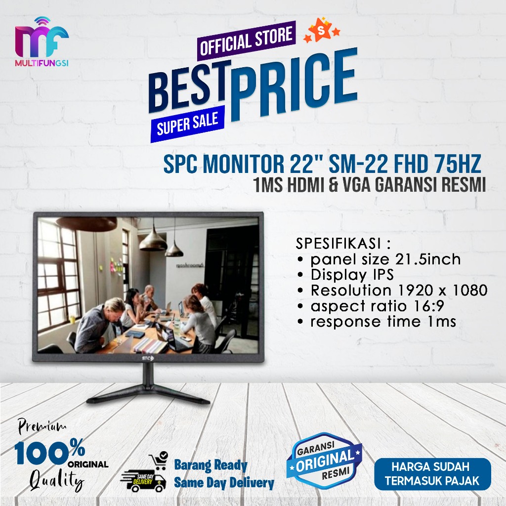 SPC Monitor 22" SM-22 FHD 75Hz 1ms HDMI & VGA Garansi Resmi