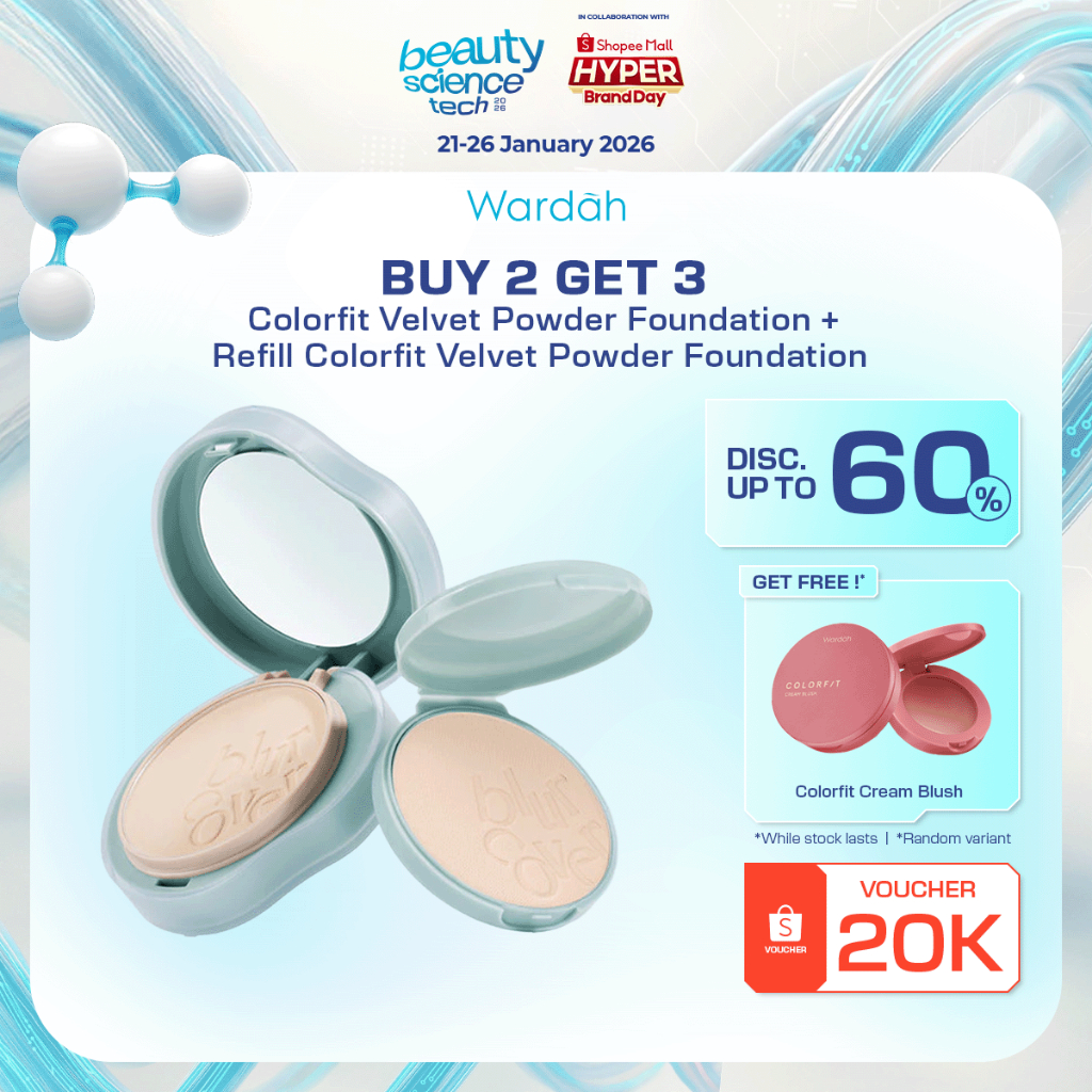 WARDAH TWC Colorfit Velvet Powder Foundation + Refill - Two Way Cake, Medium-to-High Coverage, Bedak