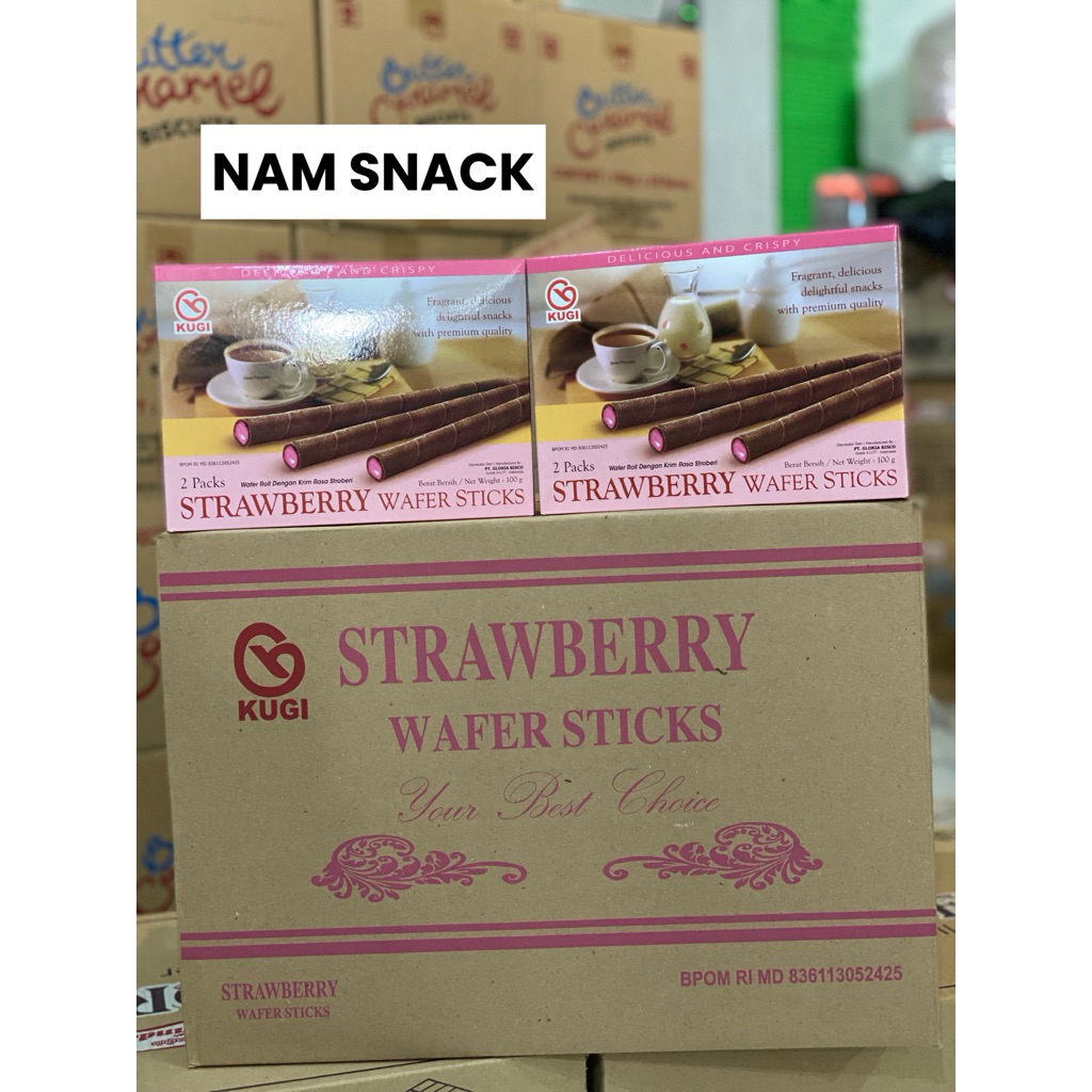 KUGI WAFER STIK 100 Gr KARDUS [ STRAWBERRY ] ISI 24 BOX karton snack hajatan