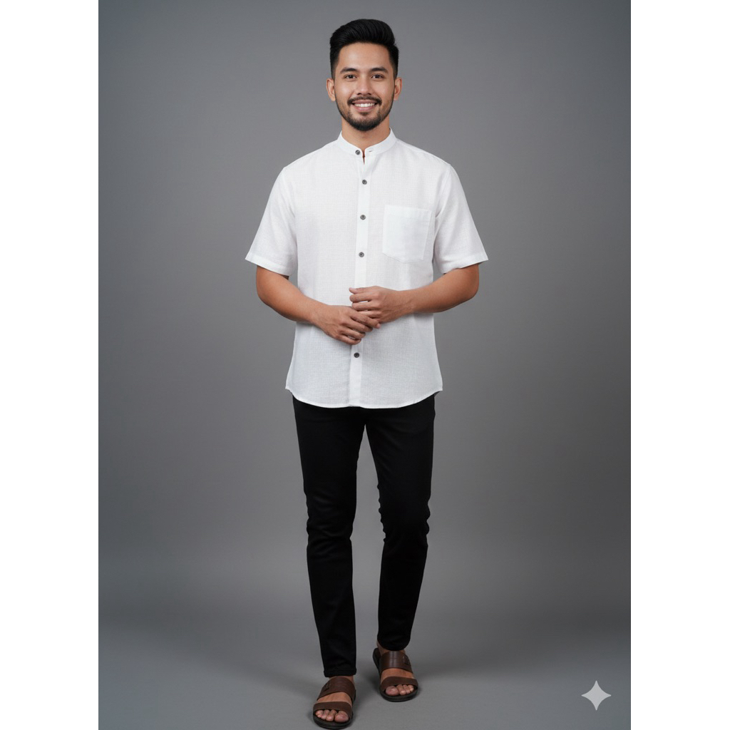 Baju Kokoh Pria. Kemeja Kokoh Putih Polos Lengan Pendek