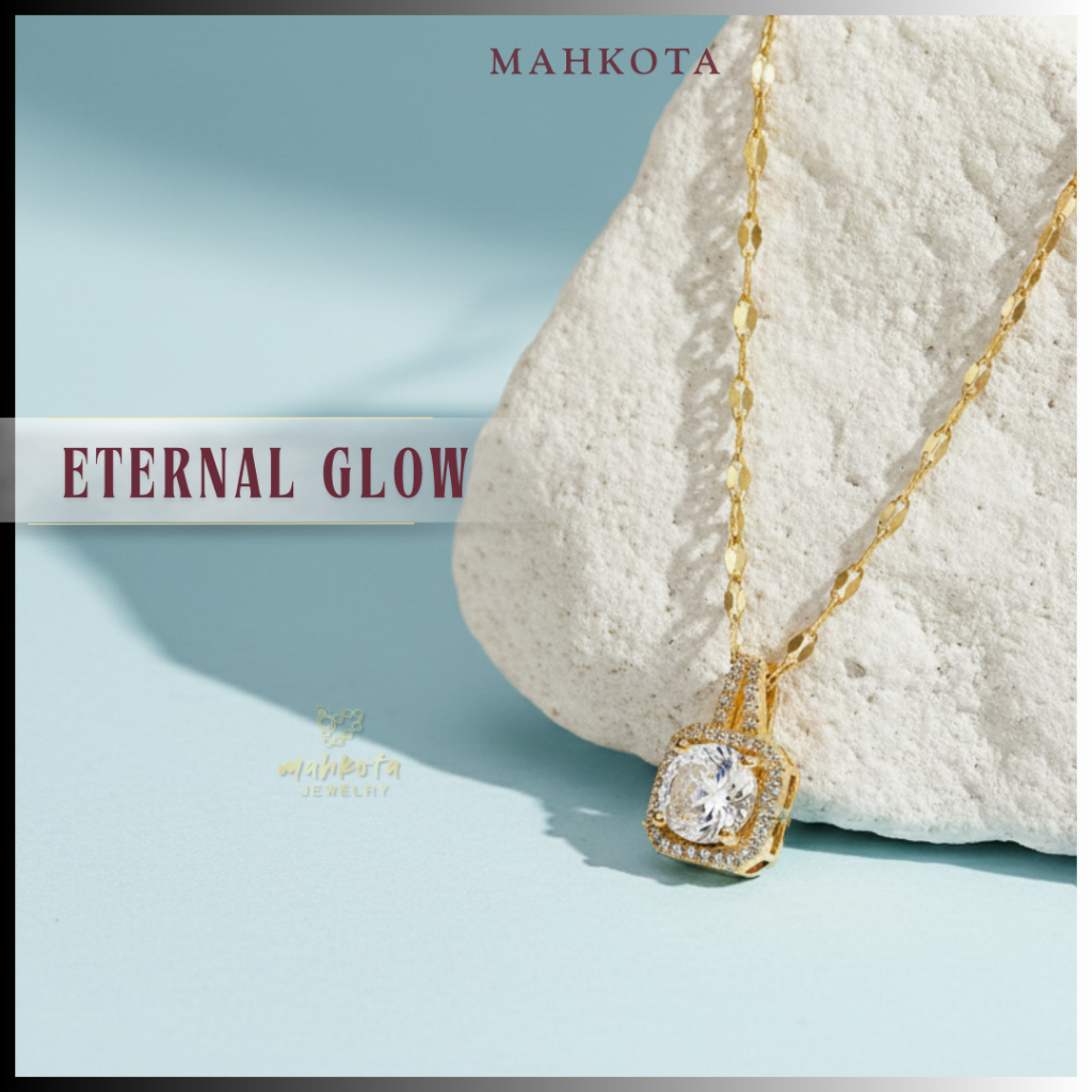 K54 Kalung Wanita Korean 6 Lapis Pelapisan Emas 18KGP • Liontin Permata Putih Tanam • Anti Karat Ant