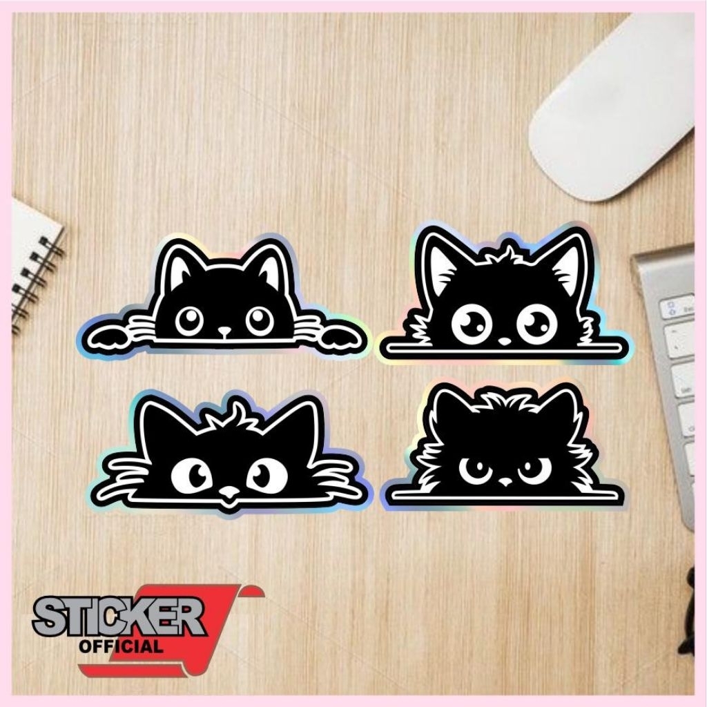 stiker 4 pcs, kucing gintip, stiker hologram 2d, buat tempelan hp,tumbler, motor, plat nomer, tidak 