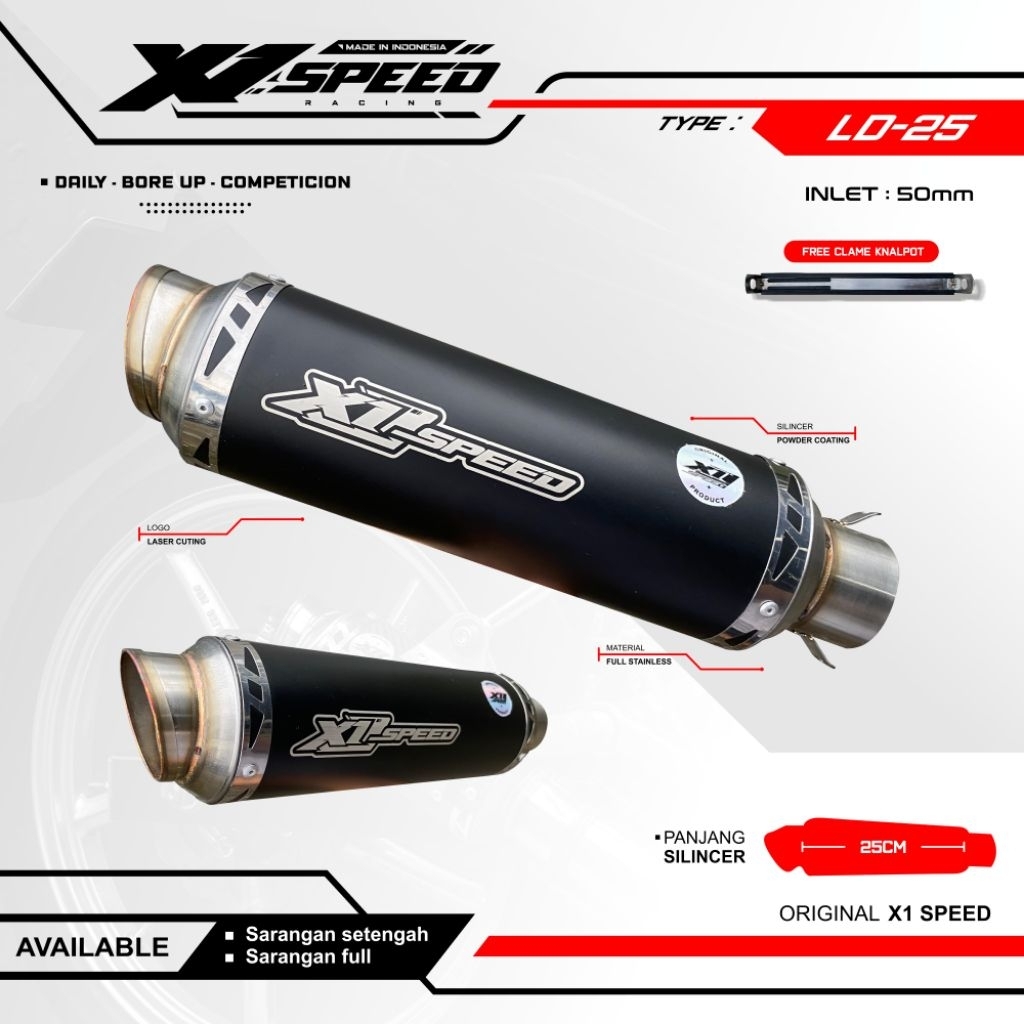 Silincer Only Silincer Racing Panjang 25cm Black Coating Original X1 Speed Racing