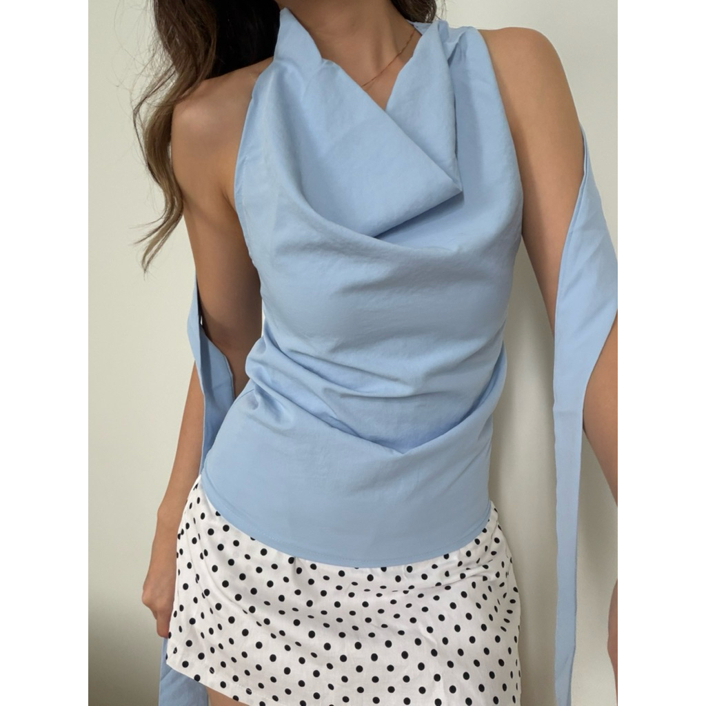 LACHEL Walters Cowl Neck Halter Sleek Top / Atasan wanita kerah drapery