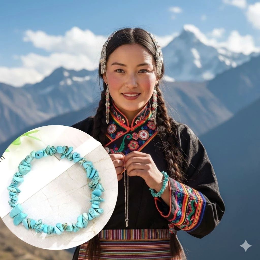 gelang batu potekan pirus tibet natural