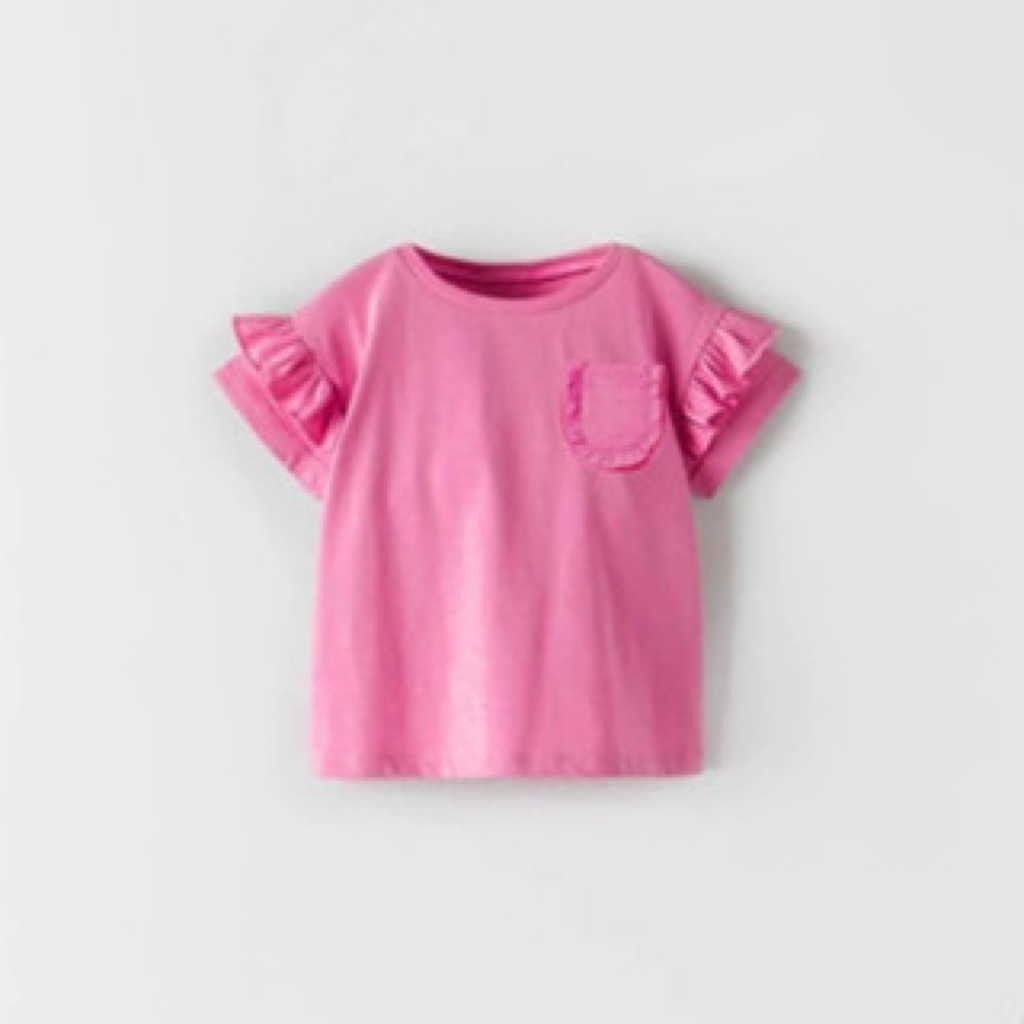 Baju Anak Cewek Kaos Anak Perempuan brand Zara Ruffle Tee Kaos Ana cewek warna pastel kekinian ala K