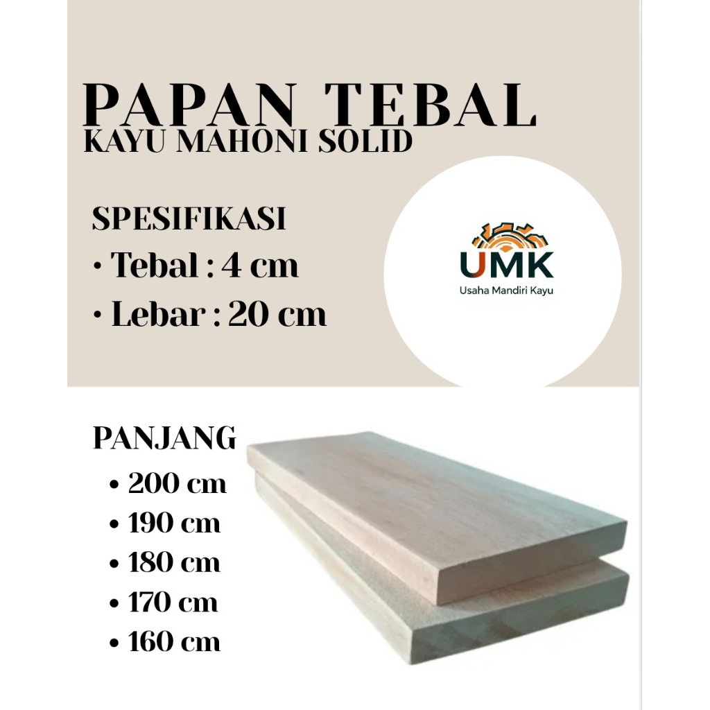 PAPAN KAYU | TEBAL 4 CM LEBAR 20 CM | KAYU MAHONI SOLID