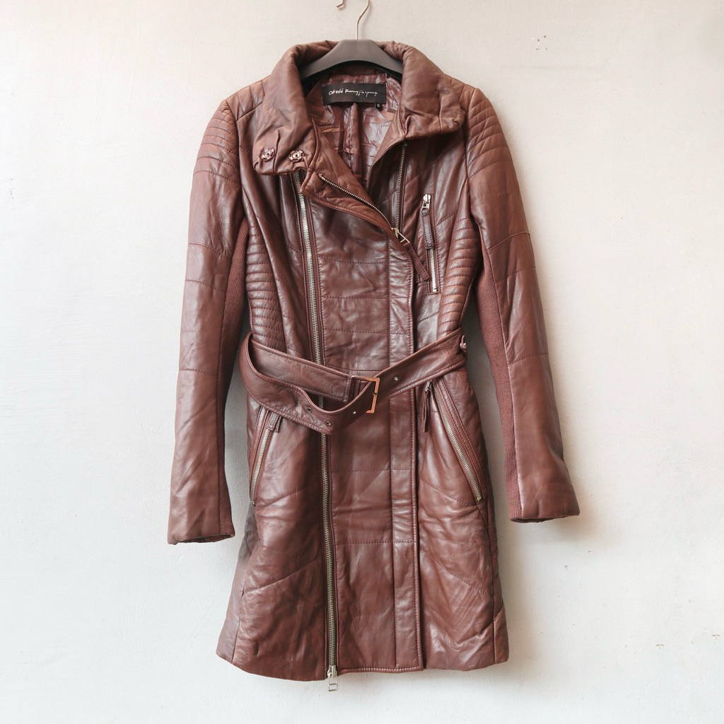 Jaket kulit asli long coat mantel blazer ramones cewek  jas mafia genuine leather Pl Bekas Preloved 