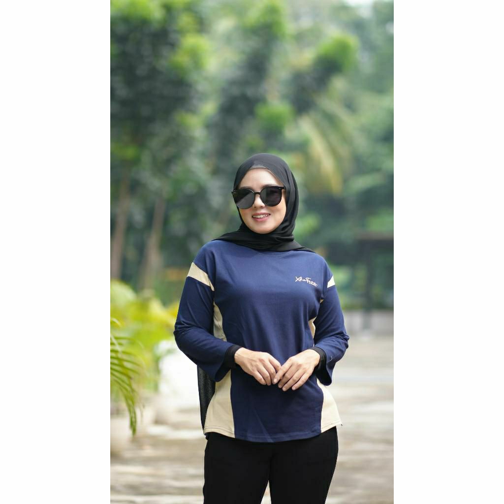 kaos wanita lengab 7/8 xhafana motf kombinasi  bahan katun