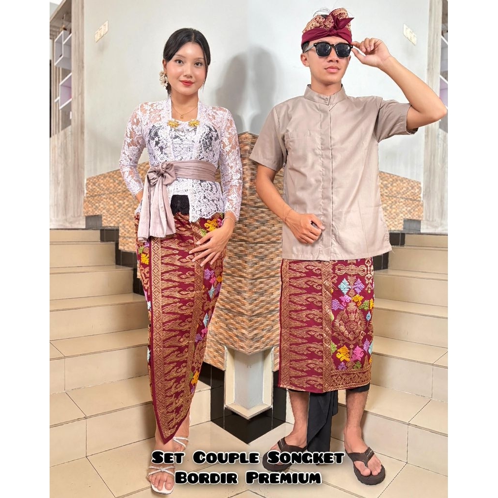 Set Couple Bordir Songket Bali | Kamen Lembaran + Saput + udeng