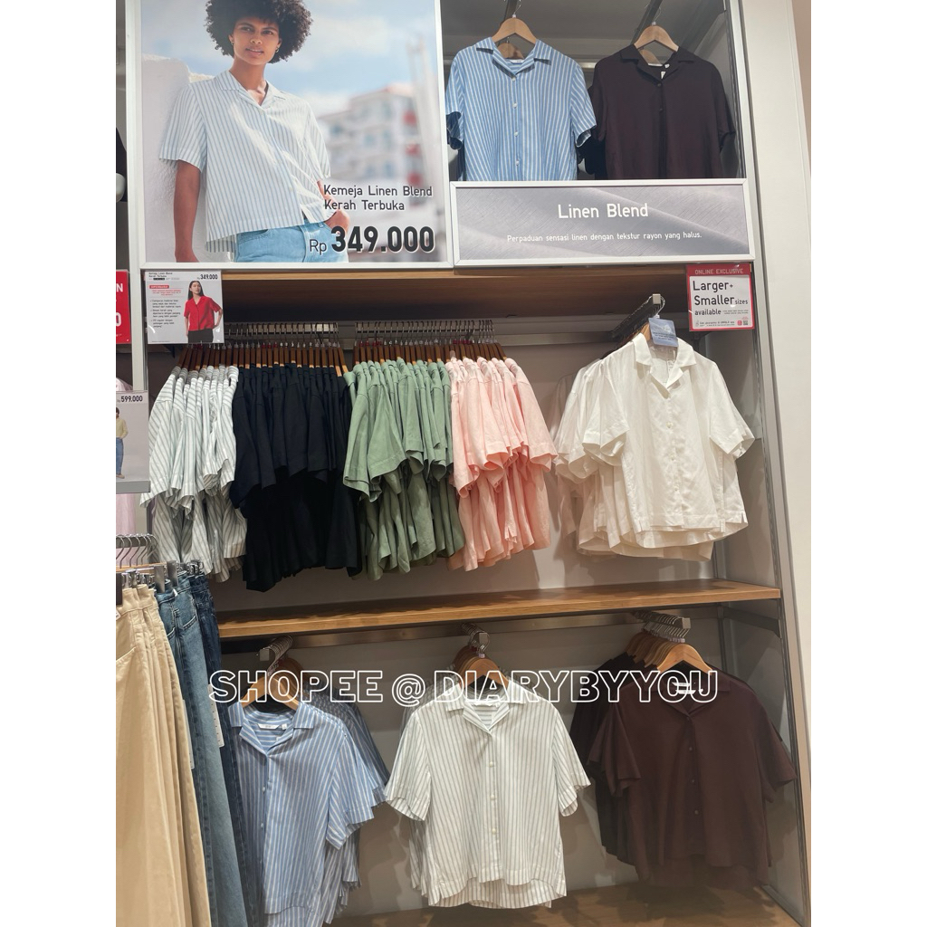 SALE Kemeja Linen Blend Kerah Terbuka Wanita UNIQLO JASTIP