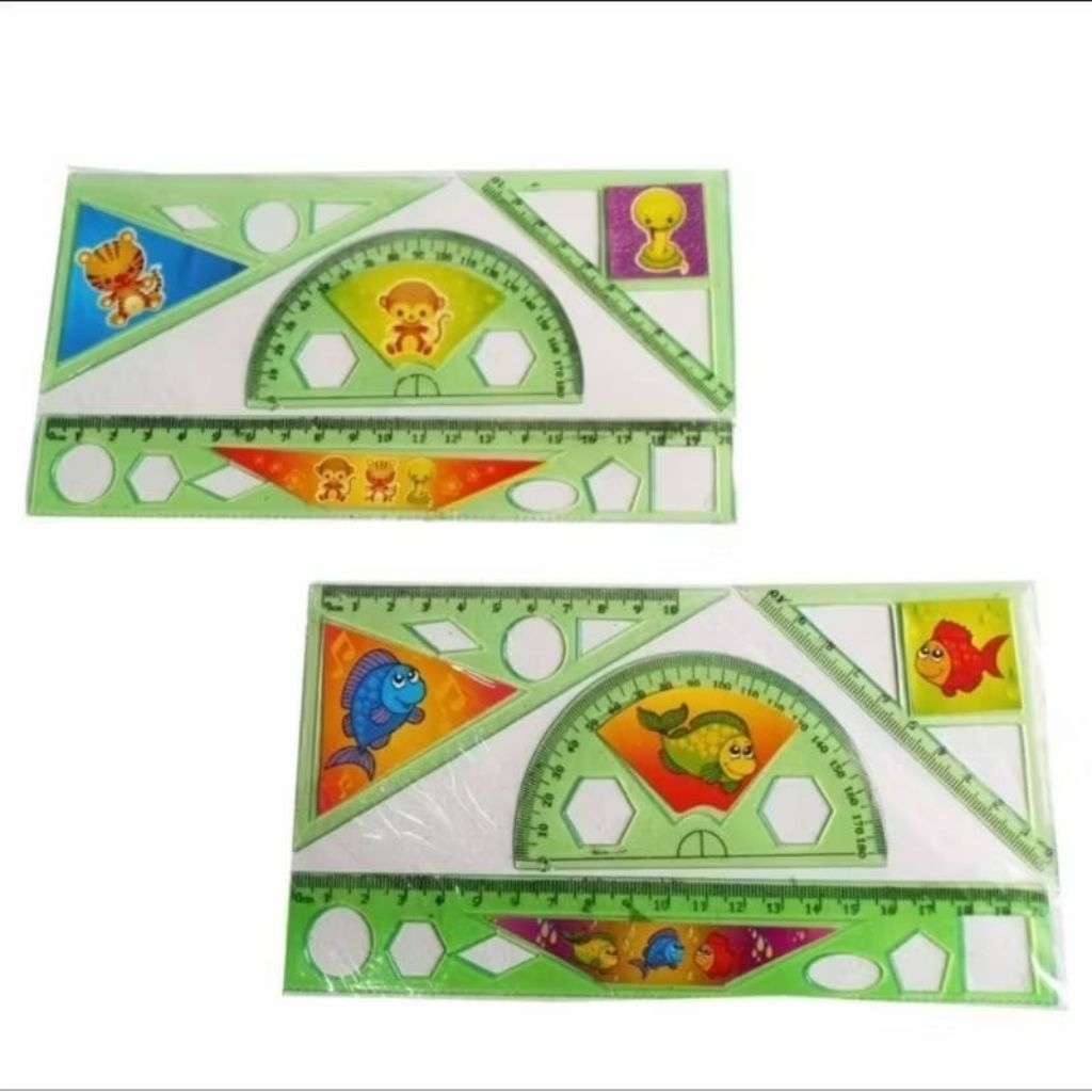 penggaris set 4 in 1 busur segitiga / jidar / penggaris lucu murah