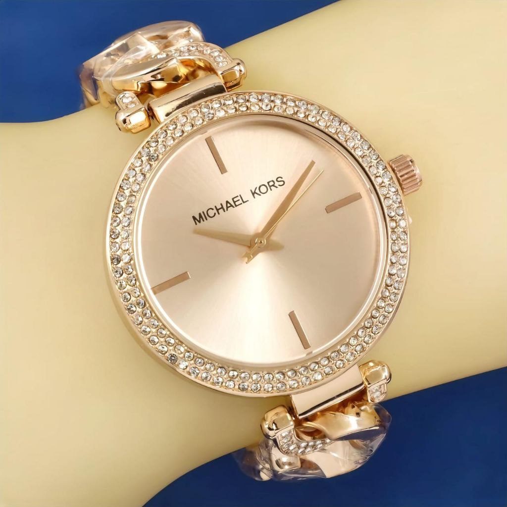 ( BISA COD ) Jam Tangan Wanita/Cewek MICHAEL KROS MK-9105 Diamond Bahan Rantai Kepang || Diameter 3.