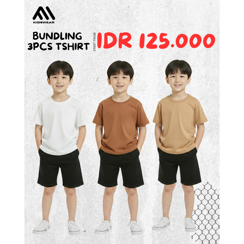Maxikids Baju Kaos Tshirt Polos Anak Bundling 3pcs - CWA