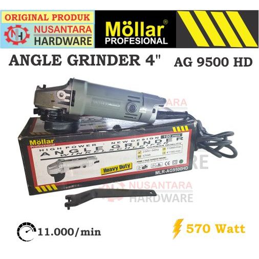 mesin gerinda tangan 4" mollar AG 9500 HD, Angle grinder mollar AG 9500 HD, grenda listrik mollar, m