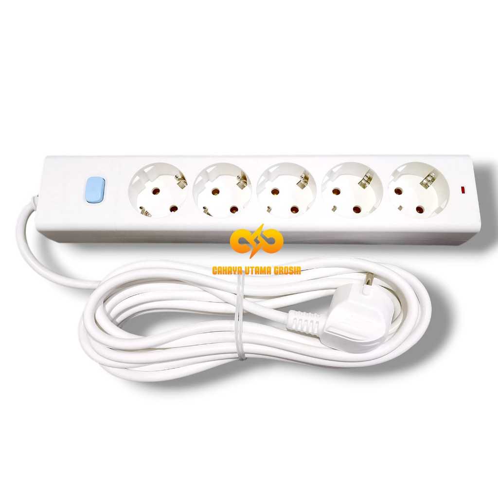 Gongniu Terminal Stop Kontak 5 Lubang 5 Meter + Switch Warna Putih