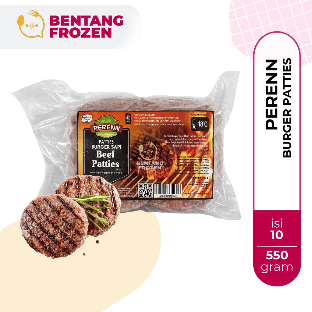 Perenn Beef Patties 550gr Isi 10pcs / Burger Sapi / Burger Patties / Isian Burger / Daging Burger