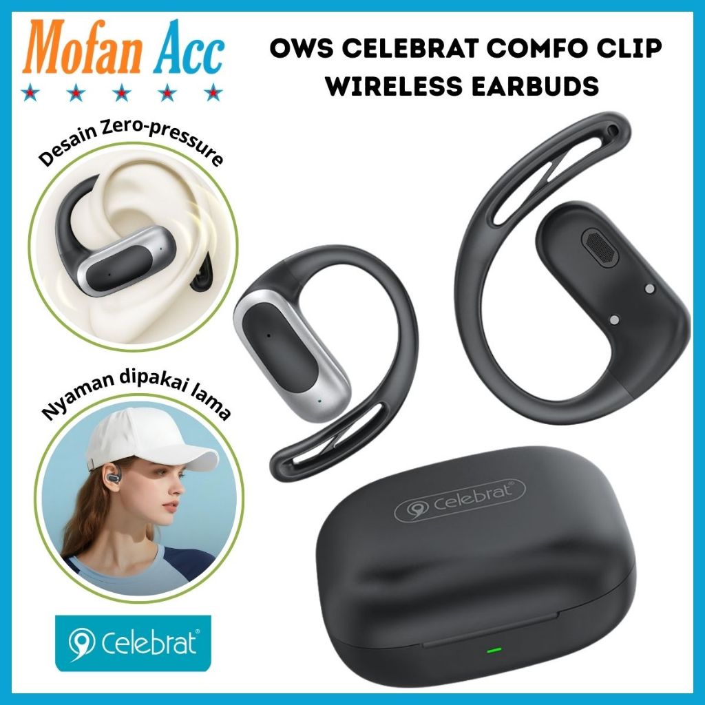 TWS Celebrat W77 Earbuds Bluetooth 5.4 Open Ear Sport Olahraga Power Full Heavy Bass Original