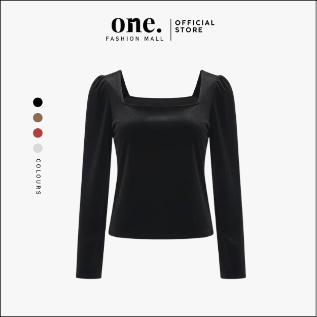 ONEFASHIONMALL SL033 Korean Blouse Velvet Top Square Neck Long Sleeve Bluse Lengan Panjang Puff