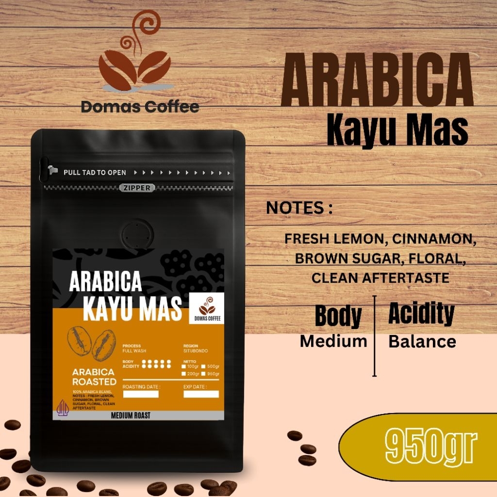 ARABICA KAYU MAS SITUBONDO/GRADE 1/MURNI/100% 950gr