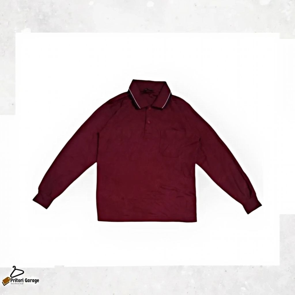 Long Sleeve Polo Pocket Cat Birds Maroon List White Black Colour Vintage S