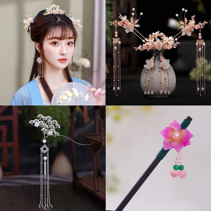 CSP046 – Tusuk Konde Sangjit Tingjing Imlek China Jepang Bunga Kristal Emas