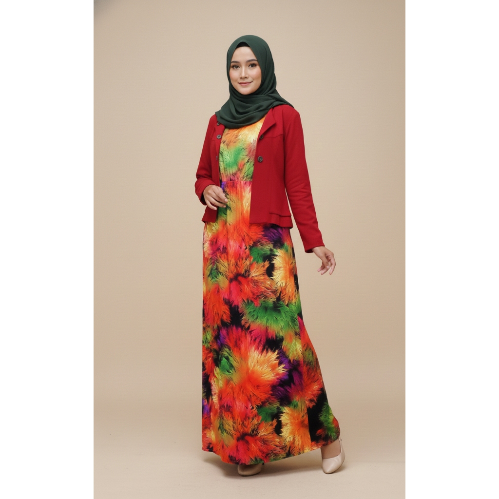Gamis Spandek + Rompi Merah Kombinasi