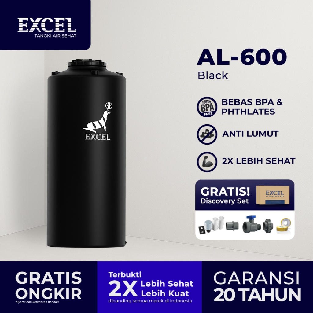 Tangki/ Tandon/ Toren air EXCEL - Roto AL-600 Hitam Grahaexcel. Anti lumut, lebih sehat. Tandon Air 