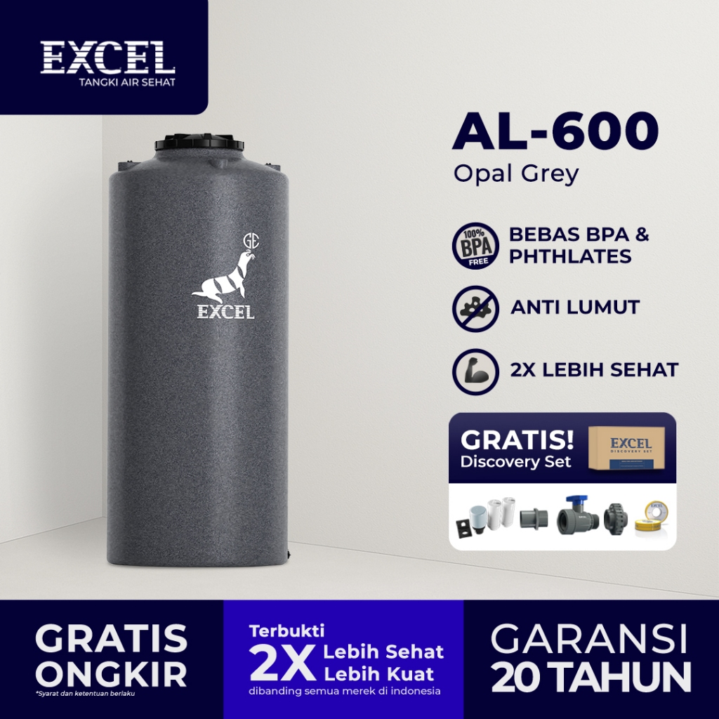 Tangki/ Tandon/ Toren air EXCEL - Roto AL-600 Opal Grey Grahaexcel. Anti lumut, lebih sehat. Tandon 